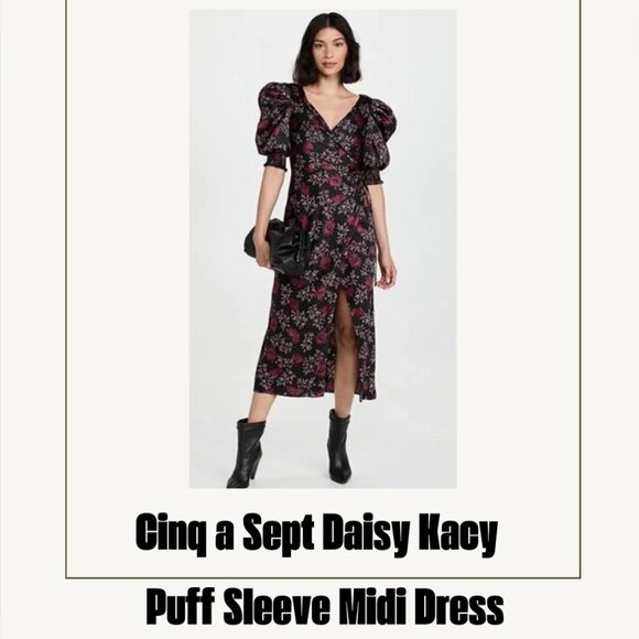 Cinq a Sept Tumbled Daisy Kacy Floral Print Puff Sleeve Midi Dress, size 6 - Picture 1 of 4